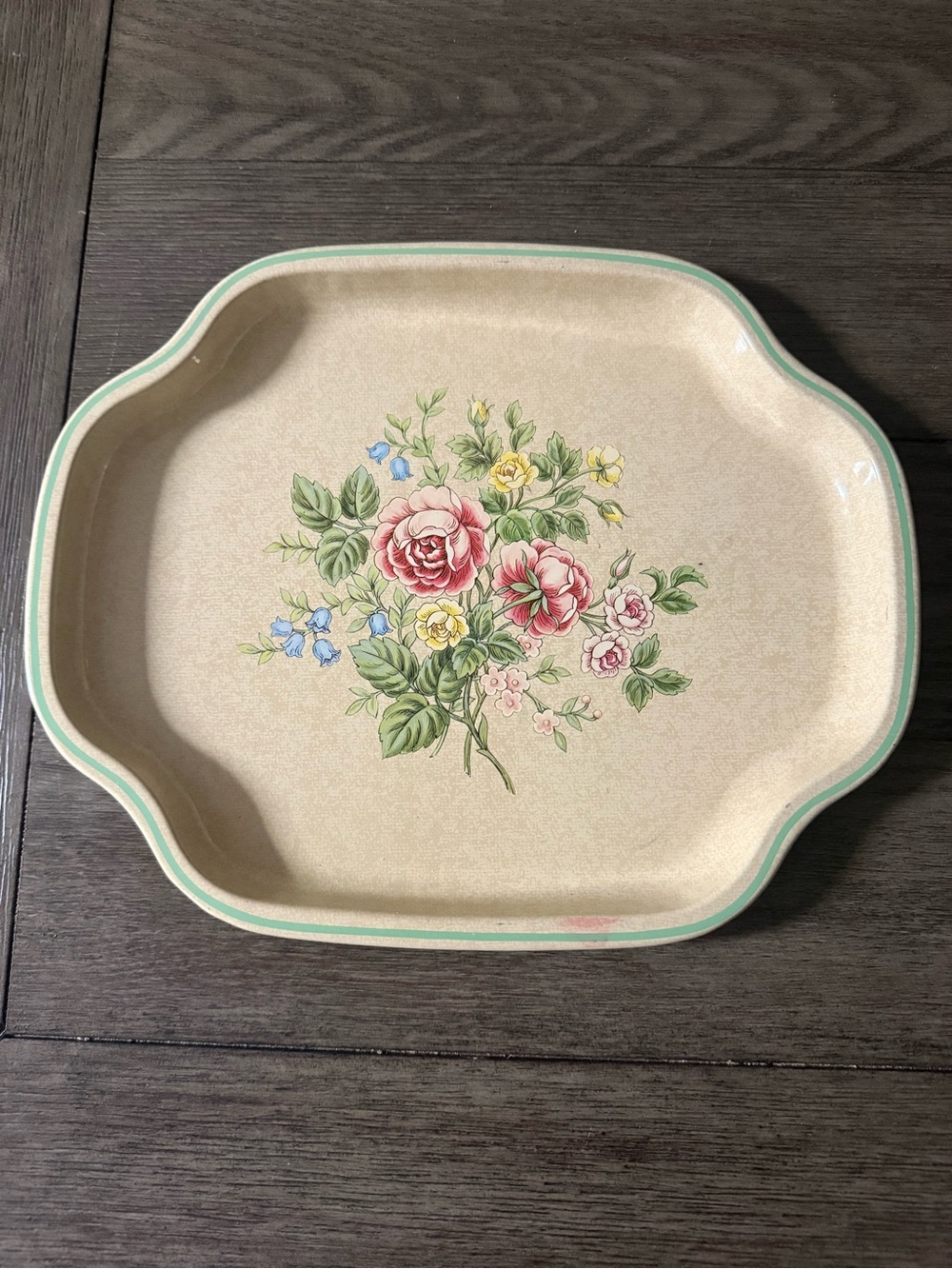 Vintage Floral Vanity Tray by Avon - Beige with Pink & Green Accents